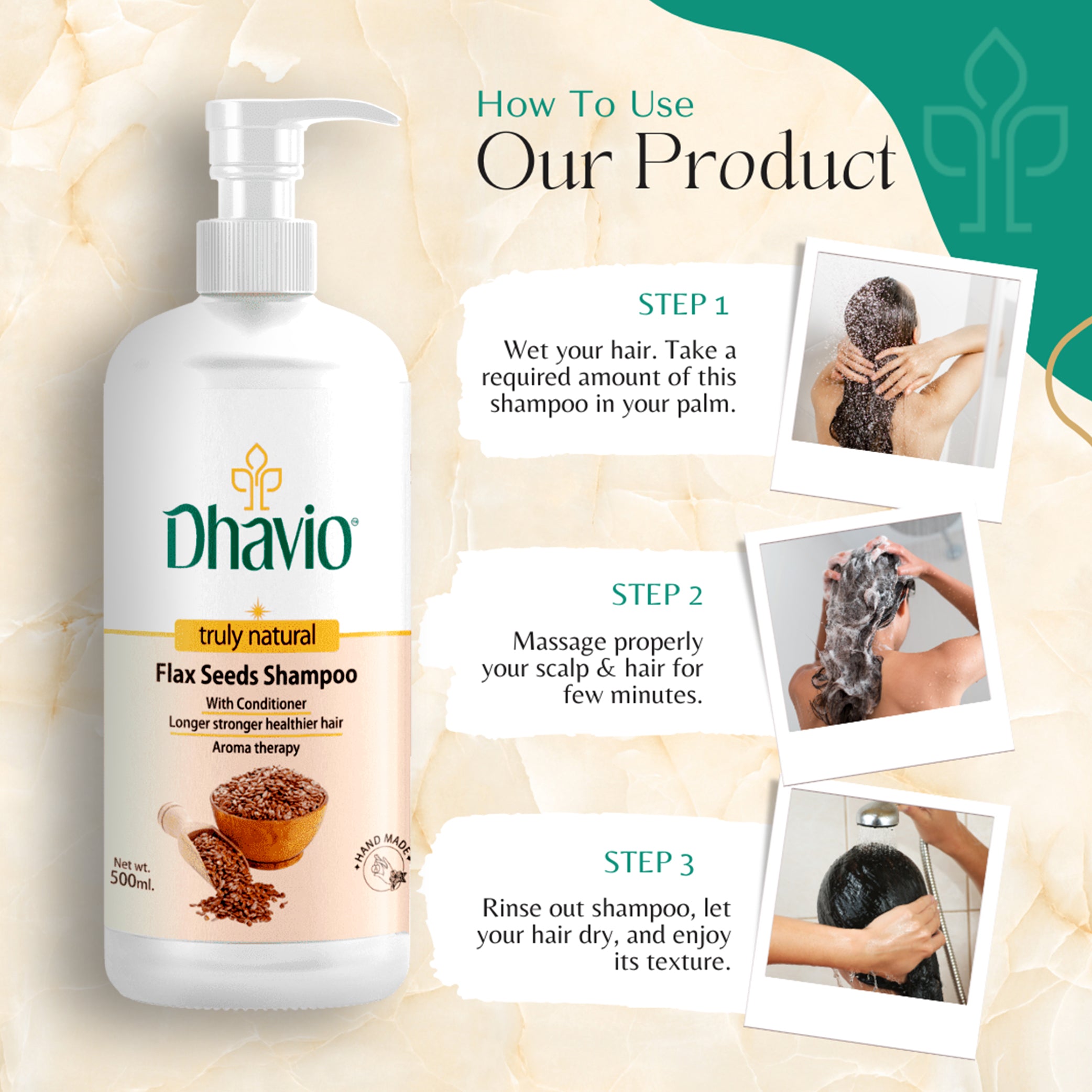 Flaxseed Shampoo with Flaxseed Gel & Vitamin E for Hydrating Hair – 500ml