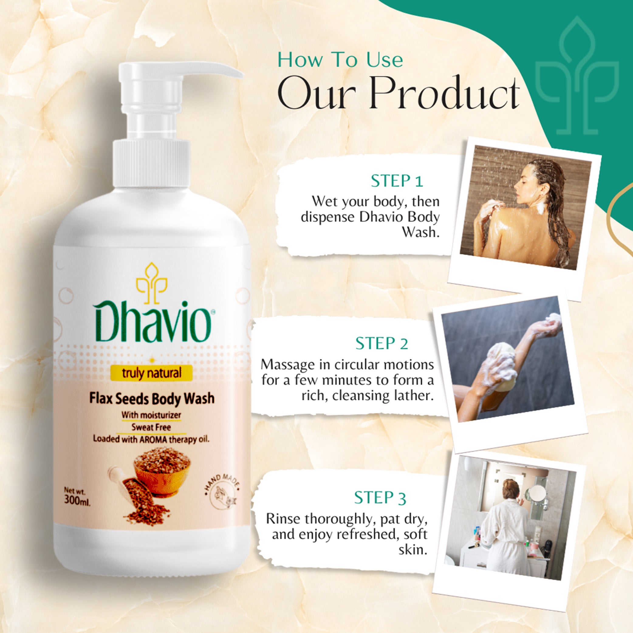 Flaxseed Body Wash with Flaxseed Gel & Vitamin C for Stretch Mark Reduction – 300ml