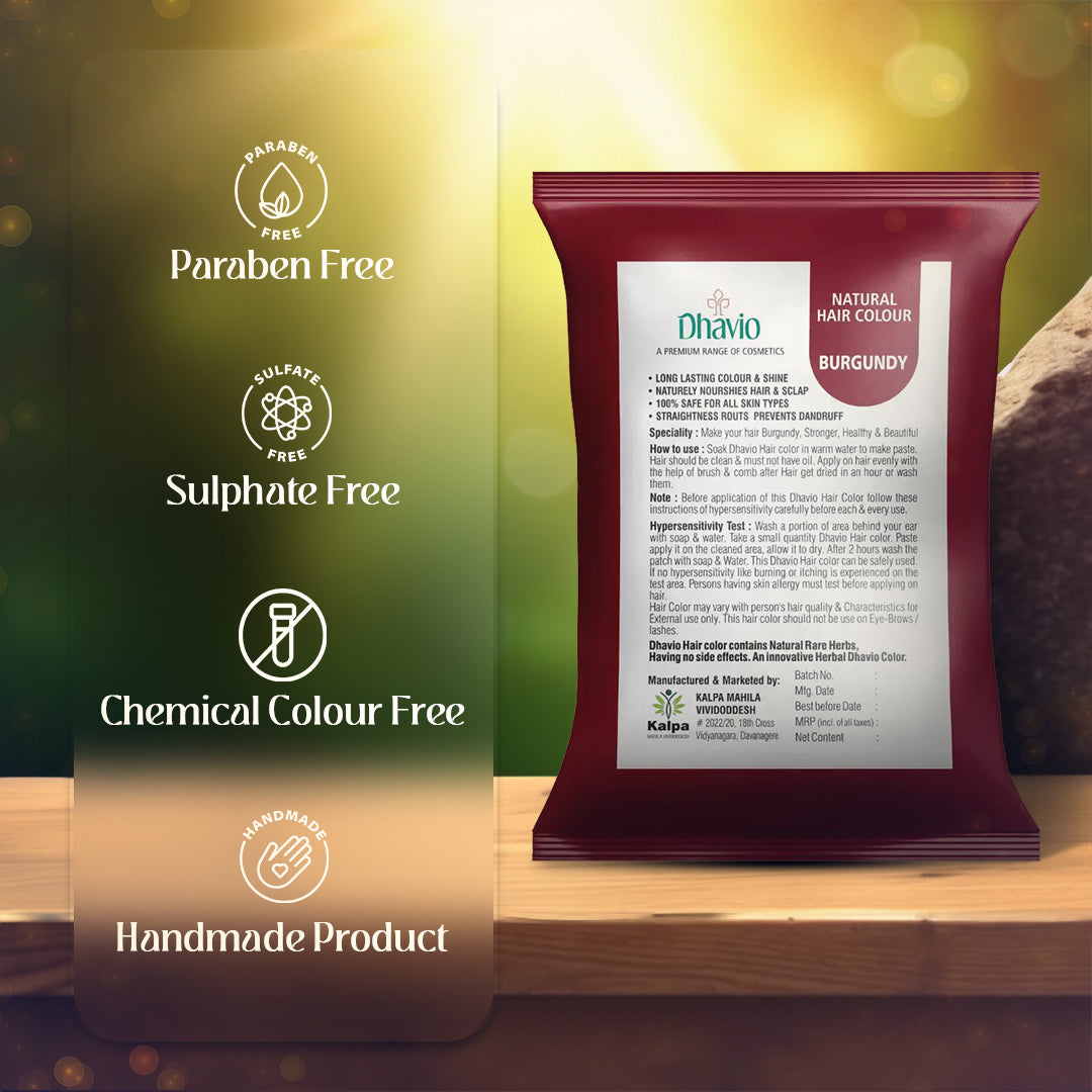 Burgundy Hair Colour with Henna & Coffee for Long-Lasting Vibrant Shade – 25g