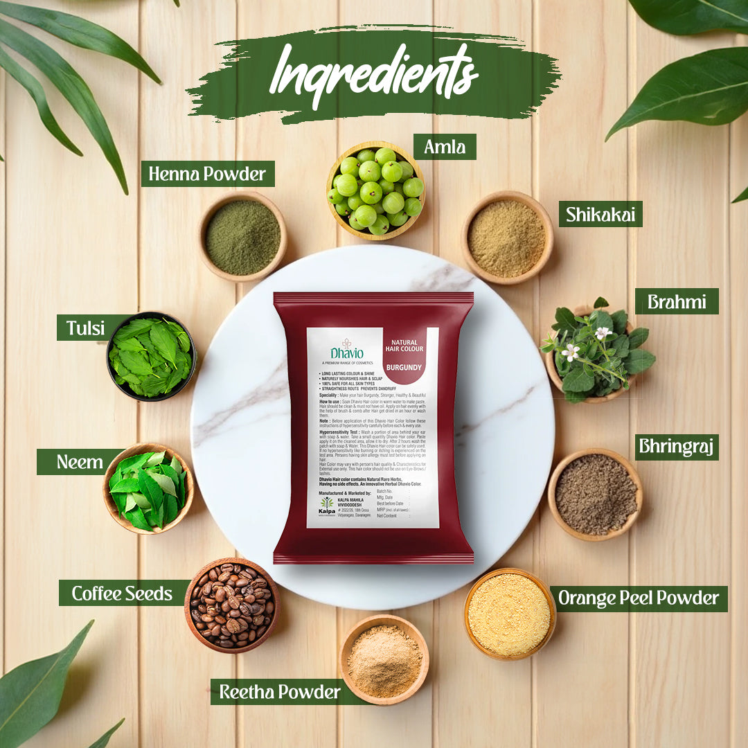 Burgundy Hair Colour with Henna & Coffee for Long-Lasting Vibrant Shade – 25g