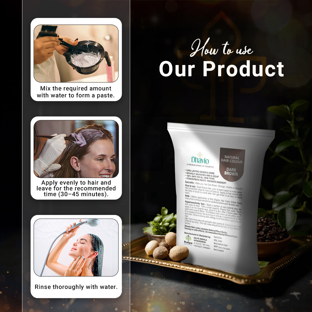 How to use Dhavio Dark Brown Hair Colour